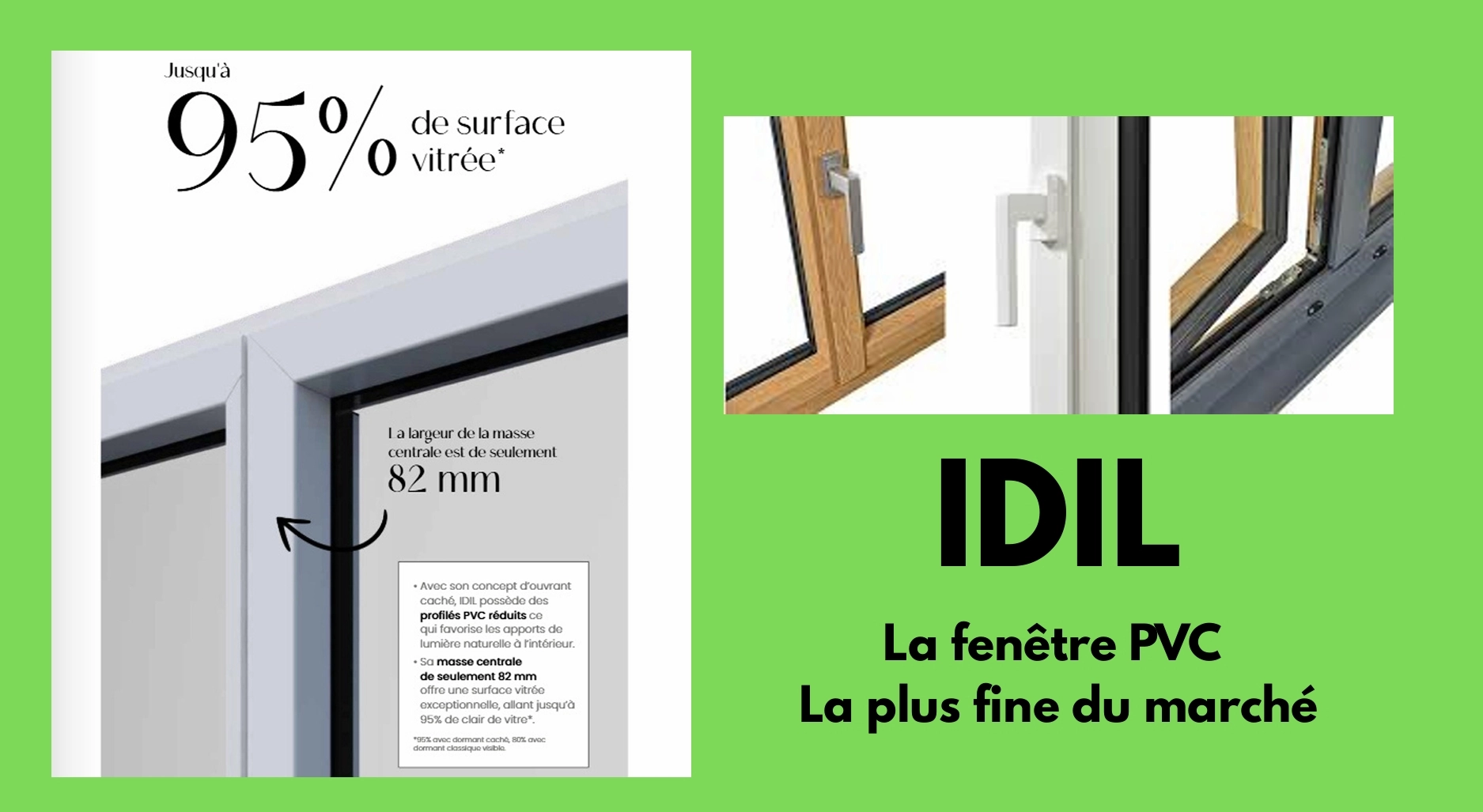 Fen&ecirc;tre PVC IDIL au design fin, jusqu&rsquo;&agrave; 95 % de surface vitr&eacute;e, profil central 82 mm pour un maximum de luminosit&eacute;